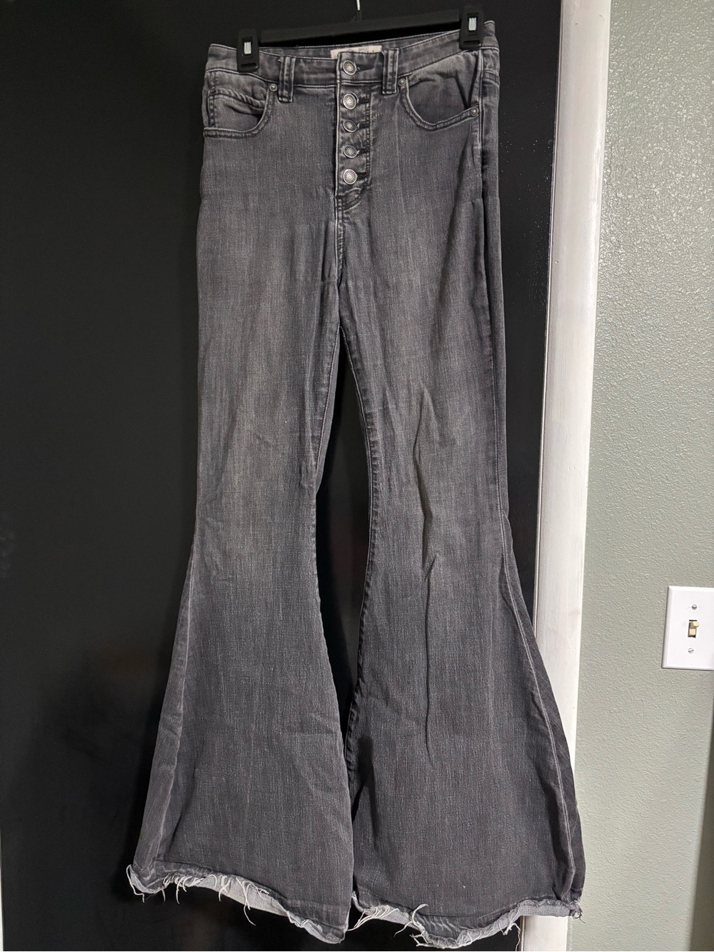 Free People Gray High-Rise Flare Button-Fly Jeans